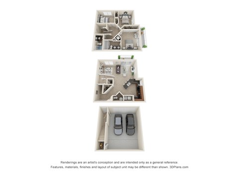 Floor plan for 3 beds, 2.5 baths, 1500 sqft